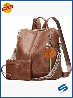 PU Leather Travel Satchel Backpack Convertible Handbag